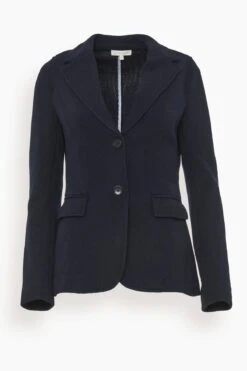 Unconstructed Knit Jacket In Navy Wool Pique