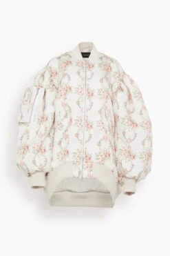 Simone Rocha Oversized Puff Sleeve Bomber Jacket In Wreath/Pearl