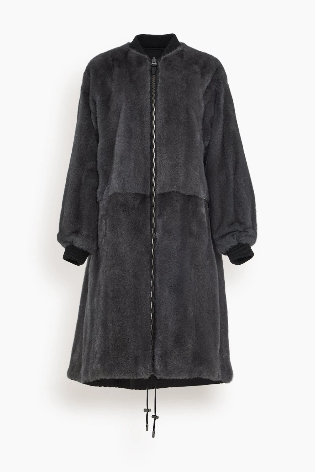 Reversible Technical Coat With Mink Trim In Noir/Basalte 3 Reversible Technical Coat With Mink Trim In Noir/Basalte