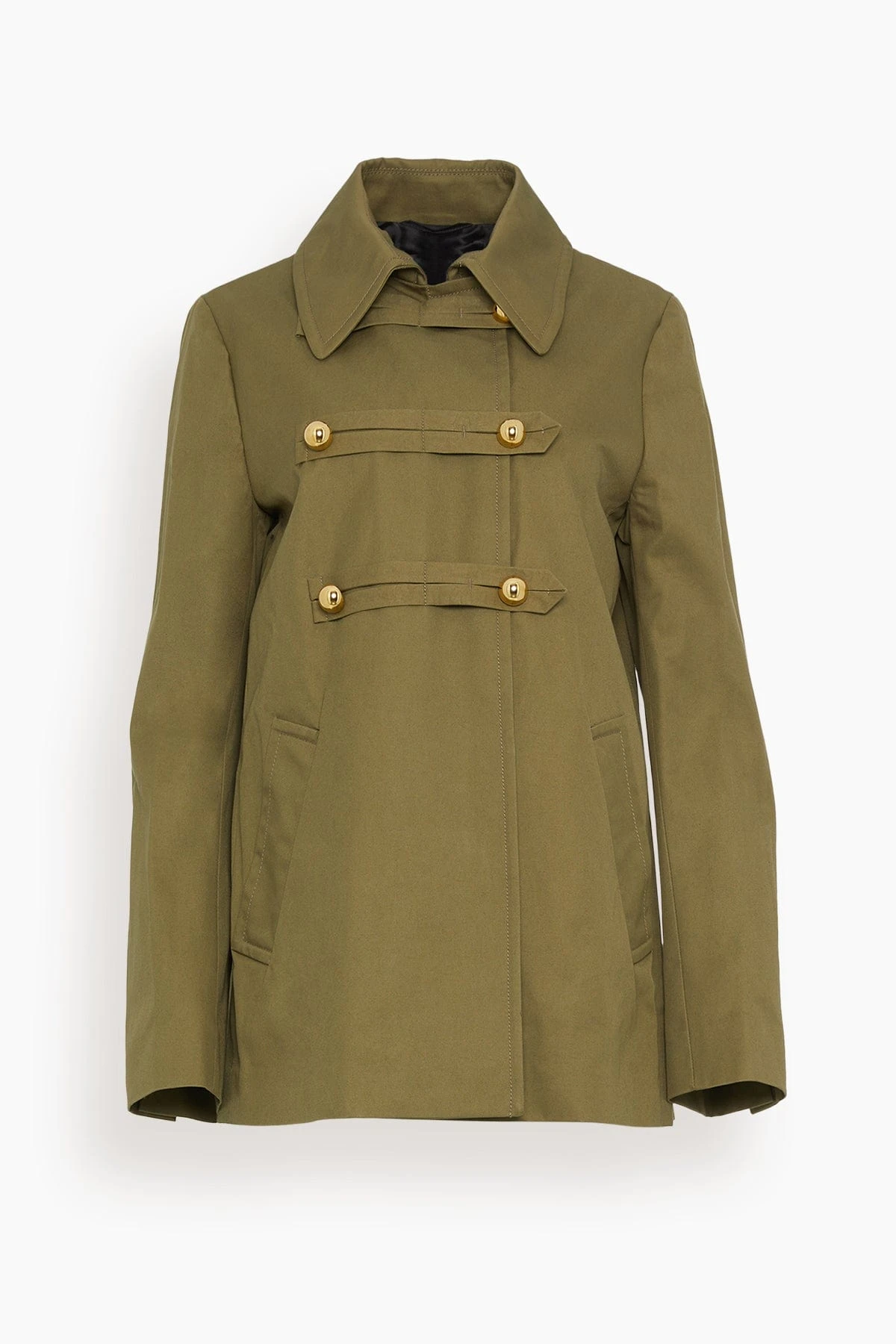 Clara Organic Cotton Peacoat In Verde 3 Clara Organic Cotton Peacoat In Verde