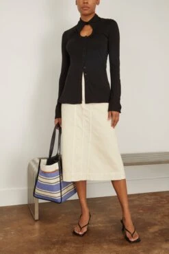 Long Sleeve Jersey Button Top In Black -ULLA JOHNSON Shop 294440 1