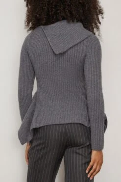 Keyara Foldover Collared Sweater In Charcoal Melange -ULLA JOHNSON Shop 298135 3
