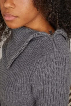 Keyara Foldover Collared Sweater In Charcoal Melange -ULLA JOHNSON Shop 298135 4