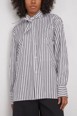 Long Sleeve Shirt In White/Black Shirt Stripe -ULLA JOHNSON Shop 298208 2