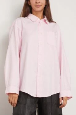 R13 Long Sleeve Seamless Button-Up Shirt In Light Pink -ULLA JOHNSON Shop 299387 2