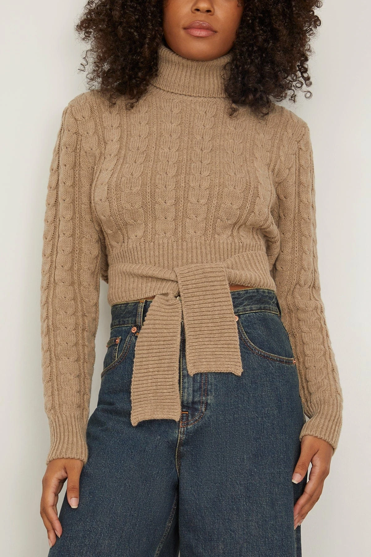 MM6 Maison Margiela Cable Knit Cropped Sweater In Beige 5 MM6 Maison Margiela Cable Knit Cropped Sweater In Beige - Image 3
