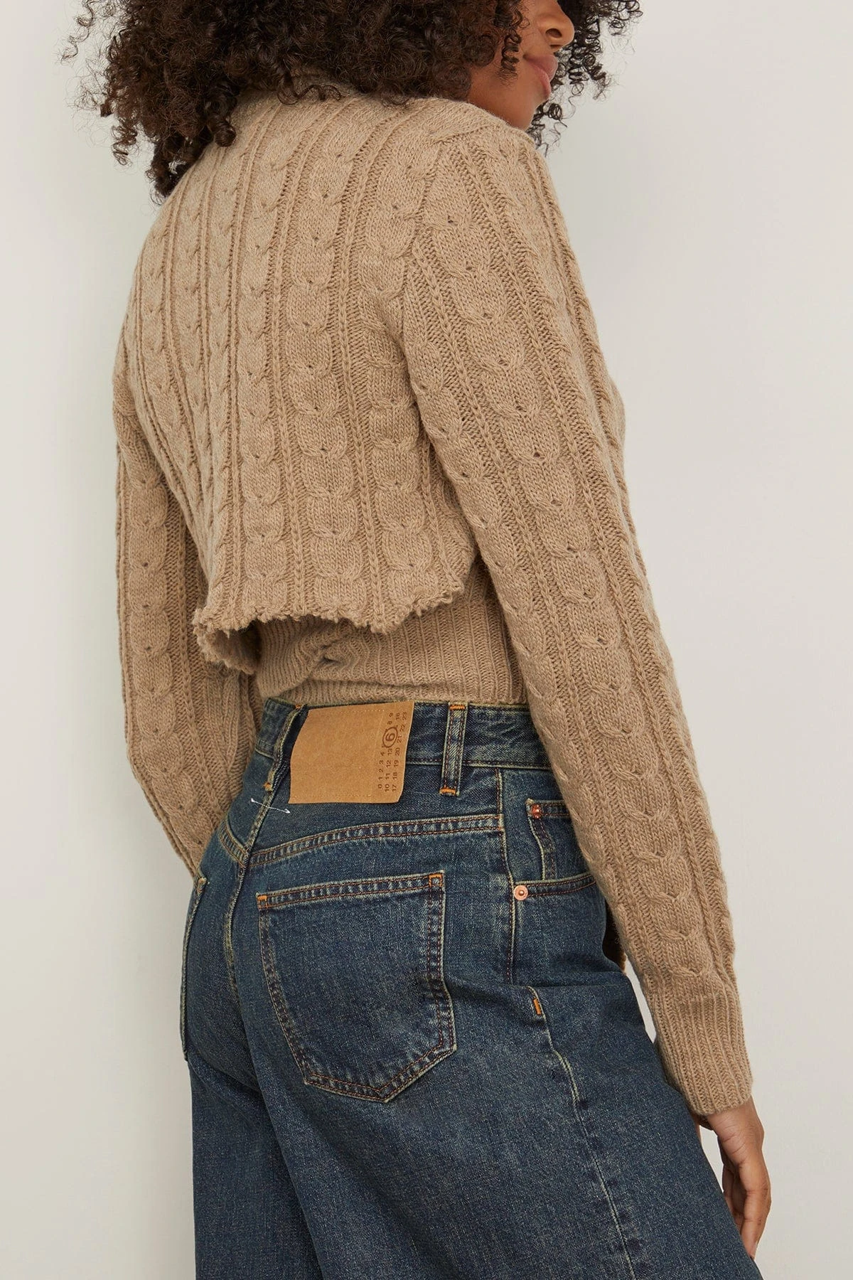 MM6 Maison Margiela Cable Knit Cropped Sweater In Beige 6 MM6 Maison Margiela Cable Knit Cropped Sweater In Beige - Image 4