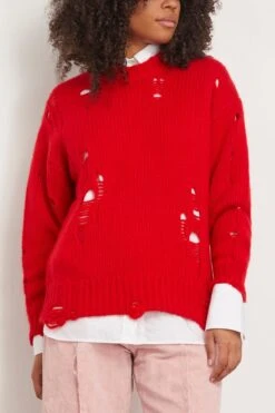 R13 Distressed Oversized Sweater In Red Cashmere -ULLA JOHNSON Shop 311295 2
