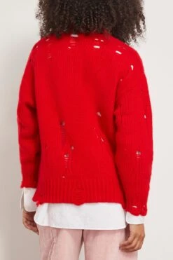 R13 Distressed Oversized Sweater In Red Cashmere -ULLA JOHNSON Shop 311295 3