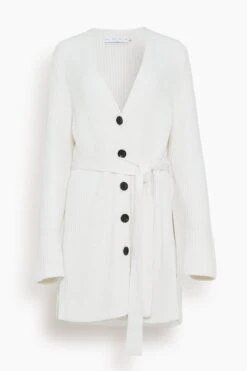 Ribbed Cotton Button Sweater In Off White