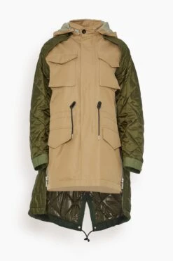 Sacai Cotton Gabardine X Quilted Coat In Beige/Khaki