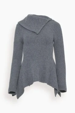 Keyara Foldover Collared Sweater In Charcoal Melange
