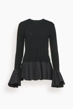 JW Anderson Contrast Woven Hem Top In Black