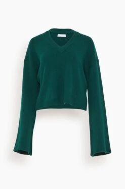 Solana V-Neck Sweater In Deep Forest