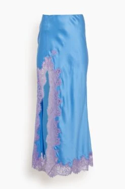 High Slit Lace Applique Skirt In Cornflower Blue