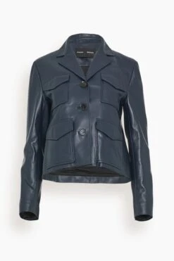 PROENZA SCHOULER Glossy Leather Jacket In Navy