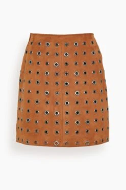 Delilah Eyelet Suede Mini Skirt In Tobacco