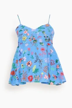 Printed Flower Motif Top In Blue
