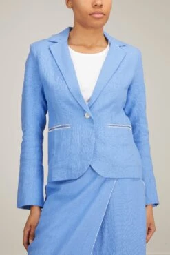 Hand Embroidered Jacket In Blue Azur -ULLA JOHNSON Shop HandEmbroideredJacketinBlueAzur 2