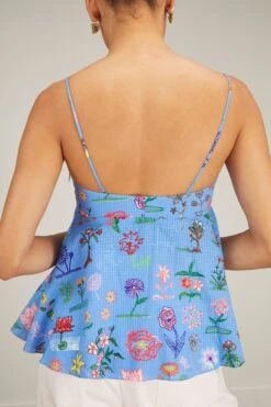Printed Flower Motif Top In Blue 9 Printed Flower Motif Top In Blue -ULLA JOHNSON Shop PrintedFlowerMotifTopinBlue 3