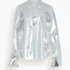 MM6 Maison Margiela Metallic Button Down Shirt In Silver