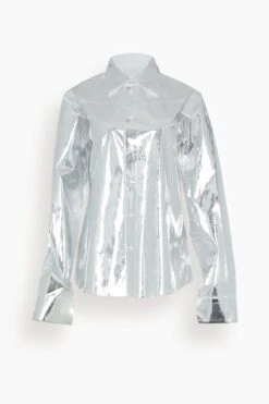 MM6 Maison Margiela Metallic Button Down Shirt In Silver