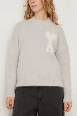 Off White ADC Sweater In Pearl Grey -ULLA JOHNSON Shop ami OffWhiteADCSweaterinPearlGrey 2