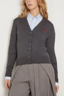 Red Ami De Coeur Cardigan In Heather Grey -ULLA JOHNSON Shop ami RedAmiDeCoeurCardiganinHeatherGrey 2