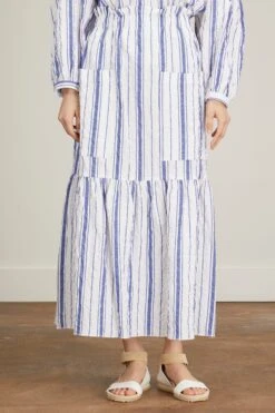 Summer Skirt In White With Navy Stripes 9 Summer Skirt In White With Navy Stripes -ULLA JOHNSON Shop avn SummerSkirtinWhitewithNavyStripes 2