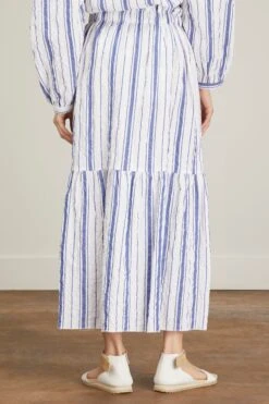 Summer Skirt In White With Navy Stripes 10 Summer Skirt In White With Navy Stripes -ULLA JOHNSON Shop avn SummerSkirtinWhitewithNavyStripes 3