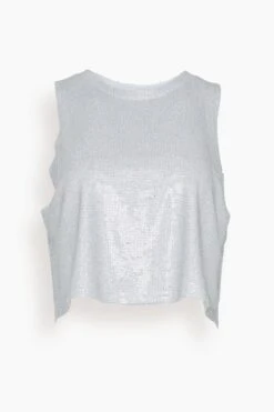 Tina Small Crystal Jersey Cropped Tank Top In White