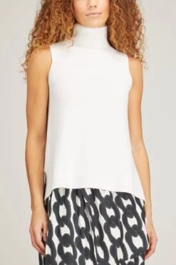 Sleeveless Top With Turtleneck In White -ULLA JOHNSON Shop christian wijnants sleeveless top with turtleneck in white 2