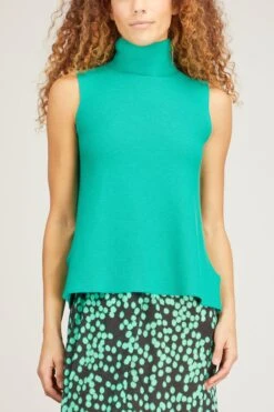 Sleeveless Top With Turtleneck In Emerald -ULLA JOHNSON Shop christianwijnants SleevelessTopwithTurtleneckinEmerald 2