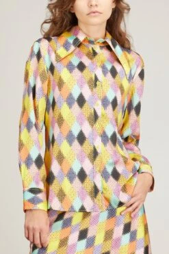 Halftone Harlequin Slim Shirt In Sulphur Multi -ULLA JOHNSON Shop cjr halftone harlequin slim shirt in sulphur multi 2