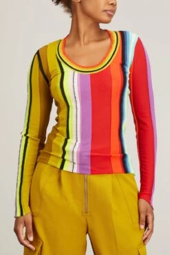 Scoop Neck Striped Knit Top In Rainbow Multi -ULLA JOHNSON Shop cjr scoop neck striped knit top in rainbow multi 2