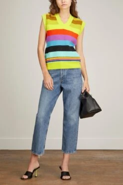 Front Page -ULLA JOHNSON Shop cjr striped oversized knit vest in algae multi 1