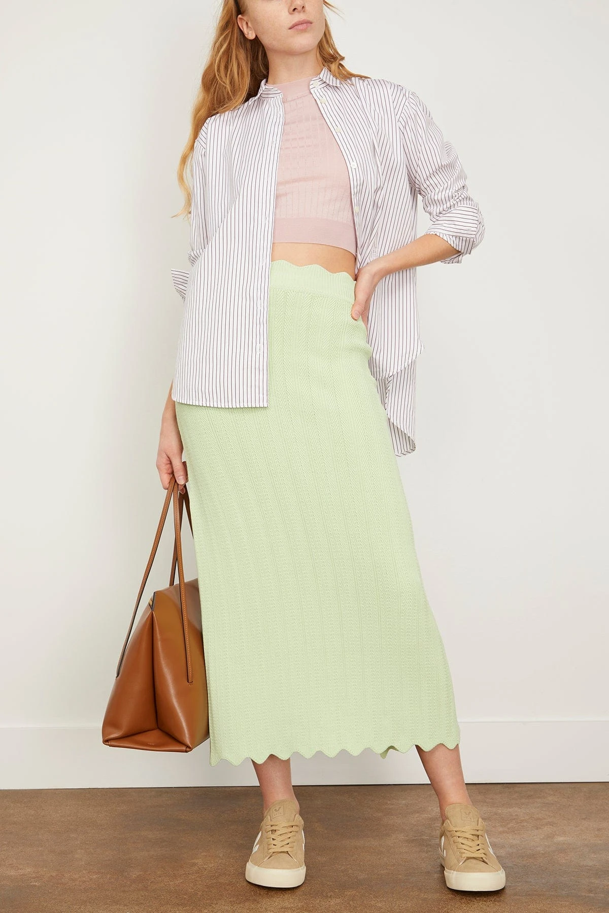 Tilda Scallop Knit Skirt In Pistachio 4 Tilda Scallop Knit Skirt In Pistachio - Image 2