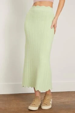 Tilda Scallop Knit Skirt In Pistachio 8 Tilda Scallop Knit Skirt In Pistachio -ULLA JOHNSON Shop clea TildaScallopKnitSkirtinPistachio 2