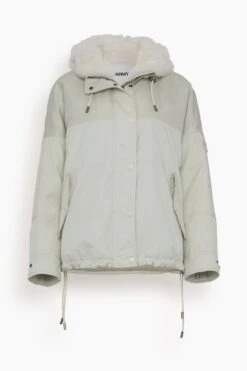 Parka Mix Coat With Lamb Trim In Fog