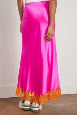 High Slit Lace Applique Skirt In Hot Fuschia -ULLA JOHNSON Shop dannijo HighSlitLaceAppliqueSkirtinHotFuschia 3