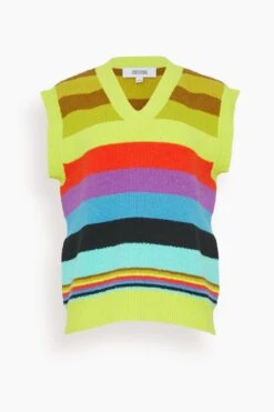 Striped Oversized Knit Vest In Algae Multi
