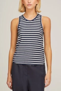 DOROTHEE SCHUMACHER Endless Shimmer Top In Silver Navy Mix -ULLA JOHNSON Shop dorothee endless shimmer top in silver navy mix 2