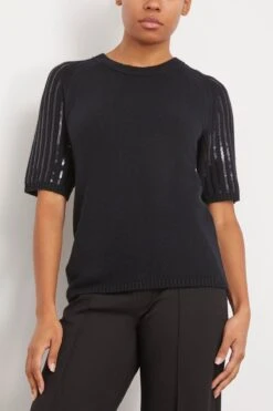 DOROTHEE SCHUMACHER Sequin Statement Pullover In Pure Black -ULLA JOHNSON Shop dorotheeschumacher SequinStatementPulloverinPureBlack 2