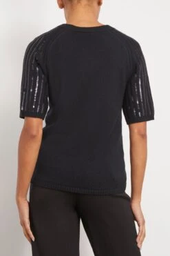 DOROTHEE SCHUMACHER Sequin Statement Pullover In Pure Black -ULLA JOHNSON Shop dorotheeschumacher SequinStatementPulloverinPureBlack 3