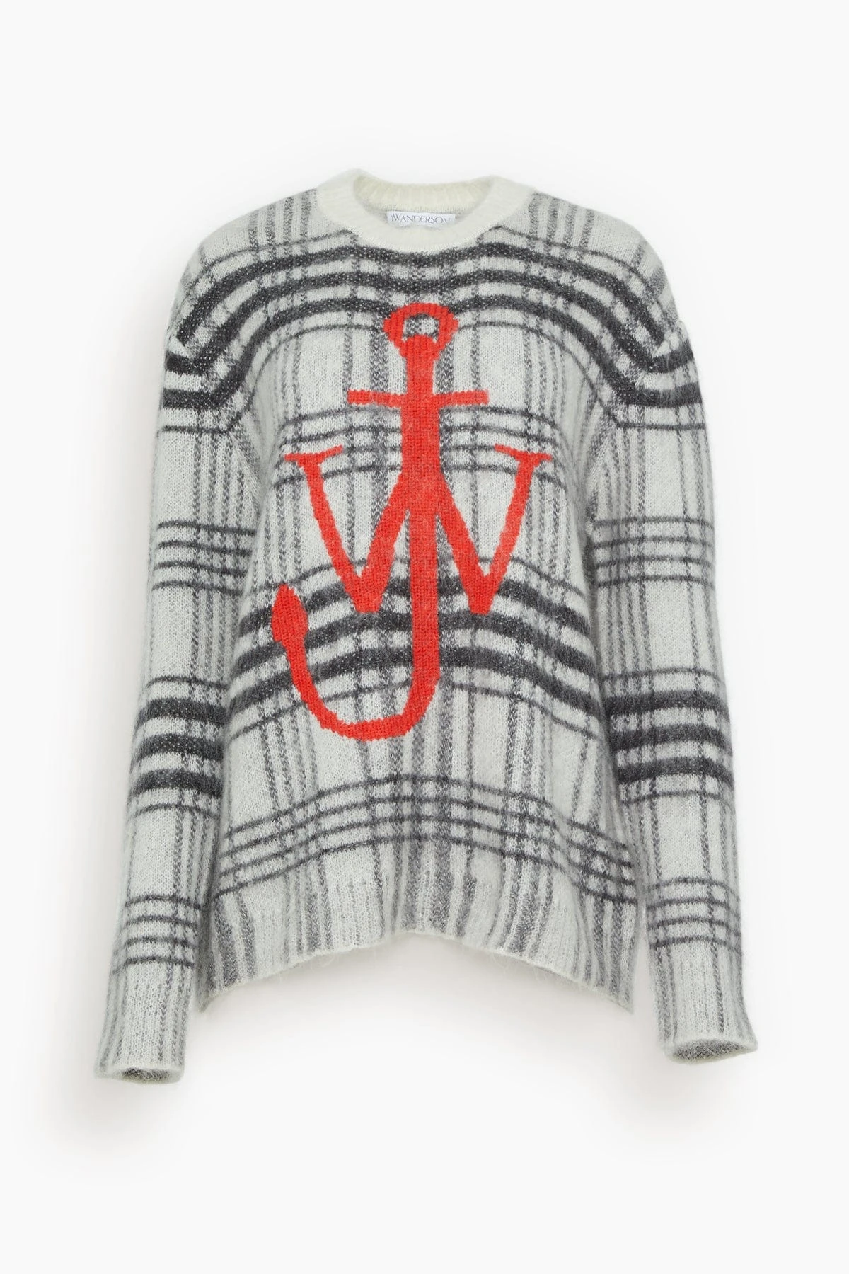 JW Anderson Tartan Check Crewneck Jumper In White/Black 3 JW Anderson Tartan Check Crewneck Jumper In White/Black