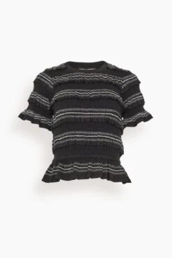 SEA Mable Cambric Short Sleeve Smocked Top In Black