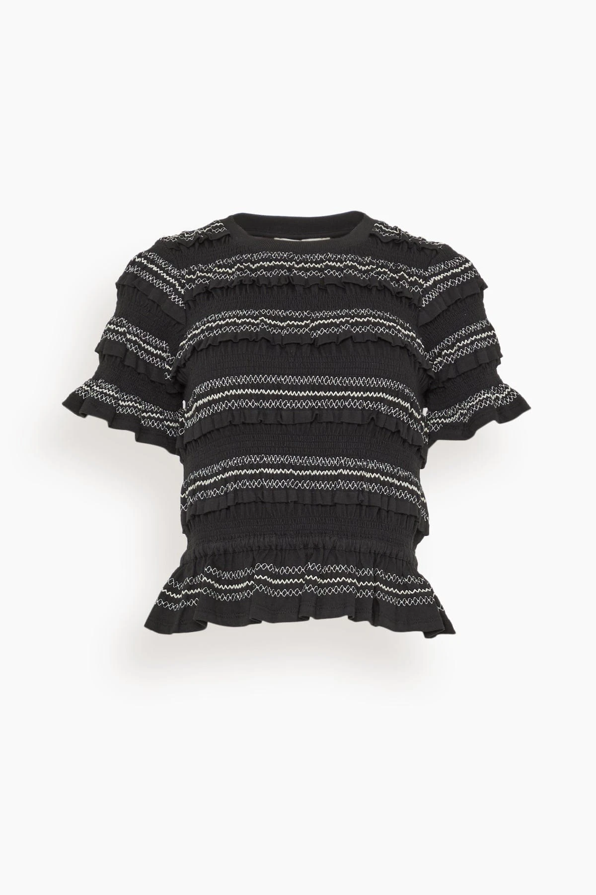 SEA Mable Cambric Short Sleeve Smocked Top In Black 3 SEA Mable Cambric Short Sleeve Smocked Top In Black