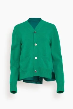 Sacai Wool Knit Cardigan In Green