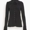 Long Sleeve Jersey Button Top In Black -ULLA JOHNSON Shop eb14f5b5cf416601b6b425e928045385