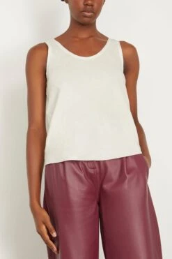 FORTE_FORTE Laminated Velvet Tank Top In Platino -ULLA JOHNSON Shop forte LaminatedVelvetTankTopinPlatino 2